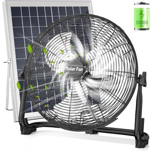 18" Solar Powered Fan - Rechargeable Floor Fan with Solar Panel & AC Charging, 60H Runtime Battery, Cordless Portable Outdoor Fans for Home Camping RV Patio Gazebo Greenhouse Power Outage