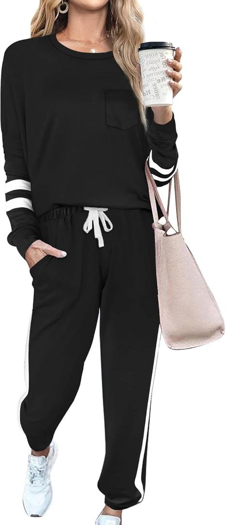 RUBZOOF Lounge Sets for Women 2 Piece Travel Sweatsuits Fall Outfits Loungewear Matching Clothing Set 2025 S-3XL (01-black)
