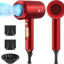 Slopehill Professional Ionic Hair Dryer, Powerful 1800W Fast Drying Low Noise Blow Dryer with 2 Concentrator Nozzle 1 Diffuser Attachments for Home Salon Travel (Agate Red)