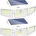 INCX 156 LED Solar Motion Lights Outdoor 2 Pack, 3 Heads Solar Security Lights with Motion Sensor IP65 Waterproof, Flood Lights for Wall, Patio, Garden, Porch, Garage White