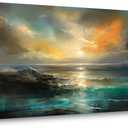 Ocean Sunset Landscape Canvas Wall Art for Living Room Bedroom Home Decoration, Beautiful Nature Scenery Oil Painting Print Picture Decor Artwork, Gallery Wrapped Gift Inner Frame 23x46 Inches