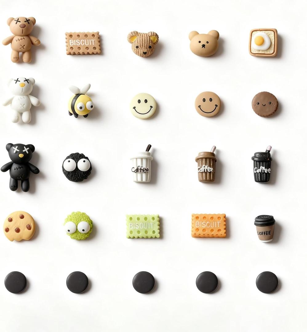 20PCS Cute Bear and Cookie Set Cute Refrigerator Magnets Fun Refrigerator Magnets for Office Kitchen Locker DIY Decoration