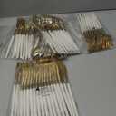 WDF 90Pieces Gold Plastic Silverware-Gold Plastic Cutlery with White Handle- Heavy Duty Silverware Include 30Forks, 30 Spoons, 30 Knives for Parties Valentine's Day