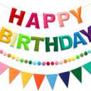 Pre-Strung Happy Birthday Banner & Felt Garland Set - Colorful Birthday Decorations for Women Men Boys Girls | Reusable Party Supplies for Indoor & Outdoor