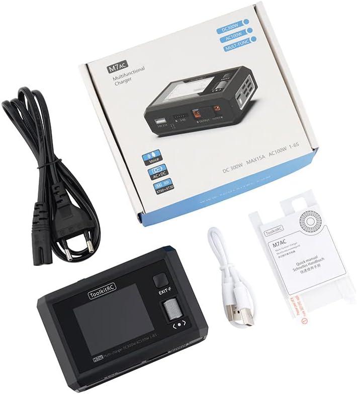 New ToolkitRC M7AC 100W AC / 300W DC Input XT60 XT30 Output Multifunction Suppot Dual Smart Charger Signal Tester Drone Charge for Model Aircraft Drone Charge US Plug