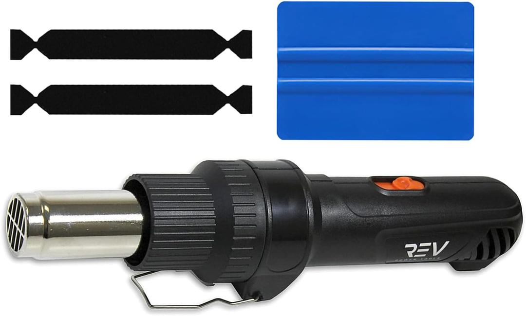 REV Professional Grade Inline Design Handheld Heat Gun for Automotive Vinyl Wrap (Heat Gun with Blue Application Squeegee & 2x Black Felt)