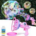 Dinosaur Bubble Gun for Kids - Bubble Machine with Bubble in Bubble, 1000+ Bubbles/Min Bubble Blower Toy, Toddler Outdoor Toys Birthday Easter for 3 4 5 6 7 8 Year Old Girls