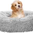 Calming Dog Bed for Small Melium Large Dogs Donut Washable Pet Bed for Puppy and Kitten Anti-Anxiety Donut Warming Cozy Soft Round Bed with Slip-Resistant Bottom (Grey, 24" L x 24" W x 8" Th)