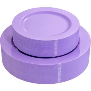 FLOWERCAT 60PCS Purple Plates - Heavy Duty Purple Plastic Plates Disposable for Easter Party/Wedding - Include 30PCS 10.25" Dinner Plates and 30PCS 7.5" Dessert Plates
