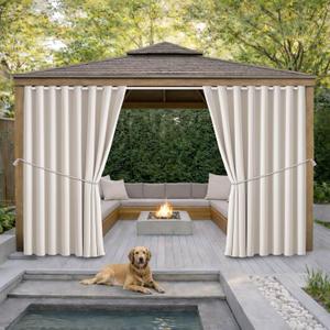 Outdoor Patio Curtain Waterproof Darkening Thermal Insulated Indoor Curtains for Bedroom, Porch, Living Room, Pergola, Cabana, W105 x L120 Extra Wide Room Divider, Cream, Set of 2 Panels