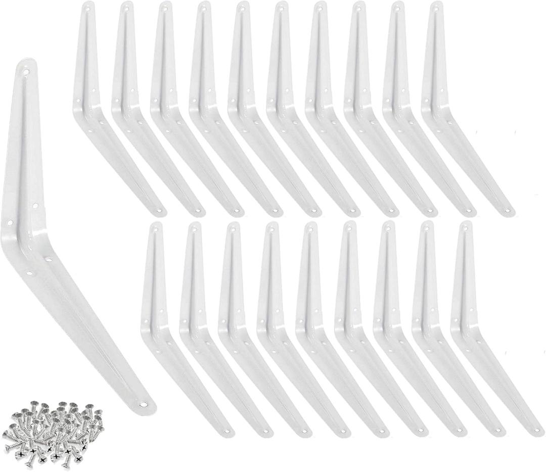 Wideskall Metal 6" x 8" inch Wall Corner Angle Shelving Shelf Brackets, White, Pack of 20