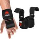 WFX Weight Lifting Hooks, Non-Slip Rubber Coated Grips, 7mm Neoprene Wrist Support Padding, Power Lifting Barbell Rows Dead Lifts Chin Pull Up Fitness Strength Training Straps Gym Workout Straps