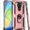 for Redmi Note 9/for Redmi 10X 4G M2003J15SC Case with Tempered Glass Screen Protector, [Military Grade] Magnetic Car Ring Holder Mount Protective Cover Case for Xiaomi Redmi Note 9 (rose gold)