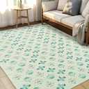 YIHOUSE Green Floral Washable Area Rug 5'x7'- Small Colorful Living Room Rug Ultra-Thin Non-Slip Area Rug for Bedroom, Nursery Room, Kids Room (Green, 5x7ft)