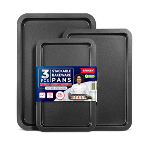 3 Piece Set Nonstick Carbon Steel Oven Bakeware -Professional Quality Kitchen Cooking Baking Trays -PFOA, PFOS, PTFE-Free Small, Medium & Large Baking Sheet Pans