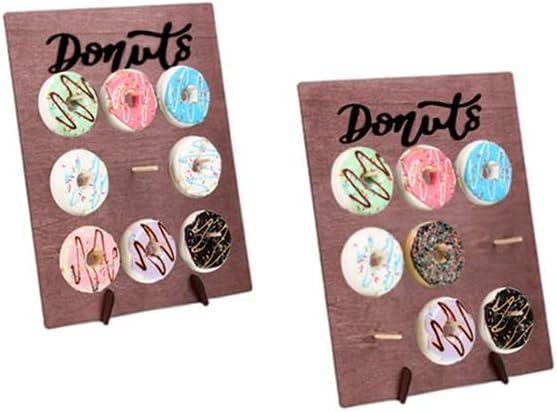 2 Pcs Wood Donut Wall Display Stand Reusable Rustic Doughnut Board Holder Donut Party Supplies for Wedding Birthday Family Party Festival Table Decor (Curry and Black)