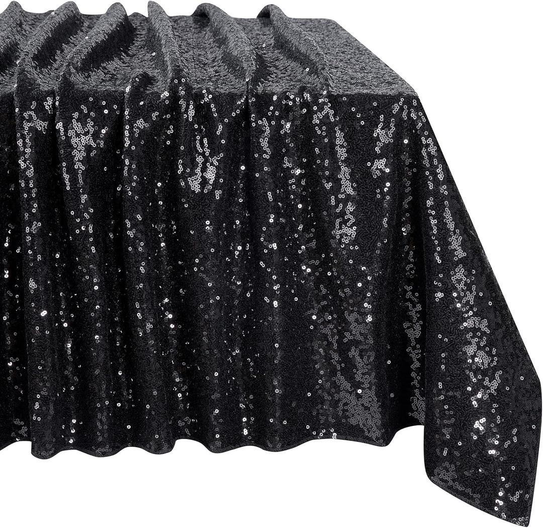 MoKoHouse Black Tablecloth Rectangle 60" x 102" Glitter Table Cloth Sequin Fabric for Halloween Party Wedding Ceremony Cake Dessert Table Decorations