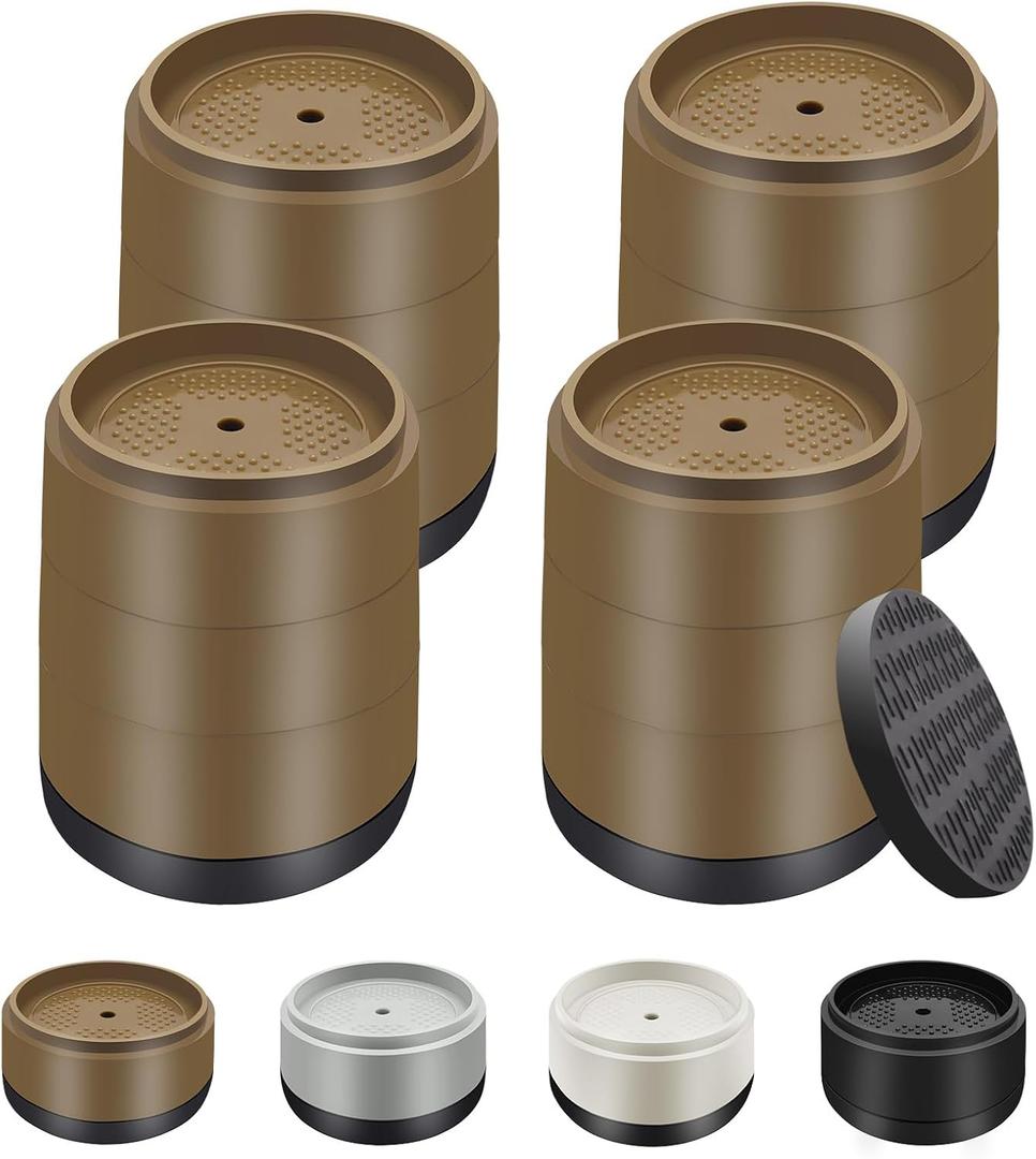Furniture Risers Bed Risers Heavy Duty 1 inch, 2 inch, 3 inch, 4 inch Round Adjustable Bed Lifts Riser for Desk Legs Table Couch Sofa Chair Refrigerator Washing Machine (1+1+1 Inch, Brown, 4 Pack )