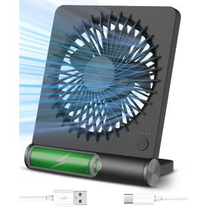 Small Desk Fan,Rechargeable USB Fan Battery Operated,Ultra Quiet, Strong Wind, 3 Speeds Travel Fans (Black)