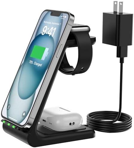 Wireless Charger for Apple Multiple Devices, 3 in 1 Fast Charging Station/Stand Compatible for iPhone16/ 15/14/13/12/Pro Max/SE/11/XS/XR/8 Fit for Apple Watch/iWatch 9/8/7/6/5/4/3/2/SE AirPods Pro/3/2