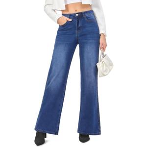 VIPONES Wide Leg Jeans for Women Trendy High Waisted Strechy Straight Leg Baggy Jeans Loose Denim Pants with Pockets (2)