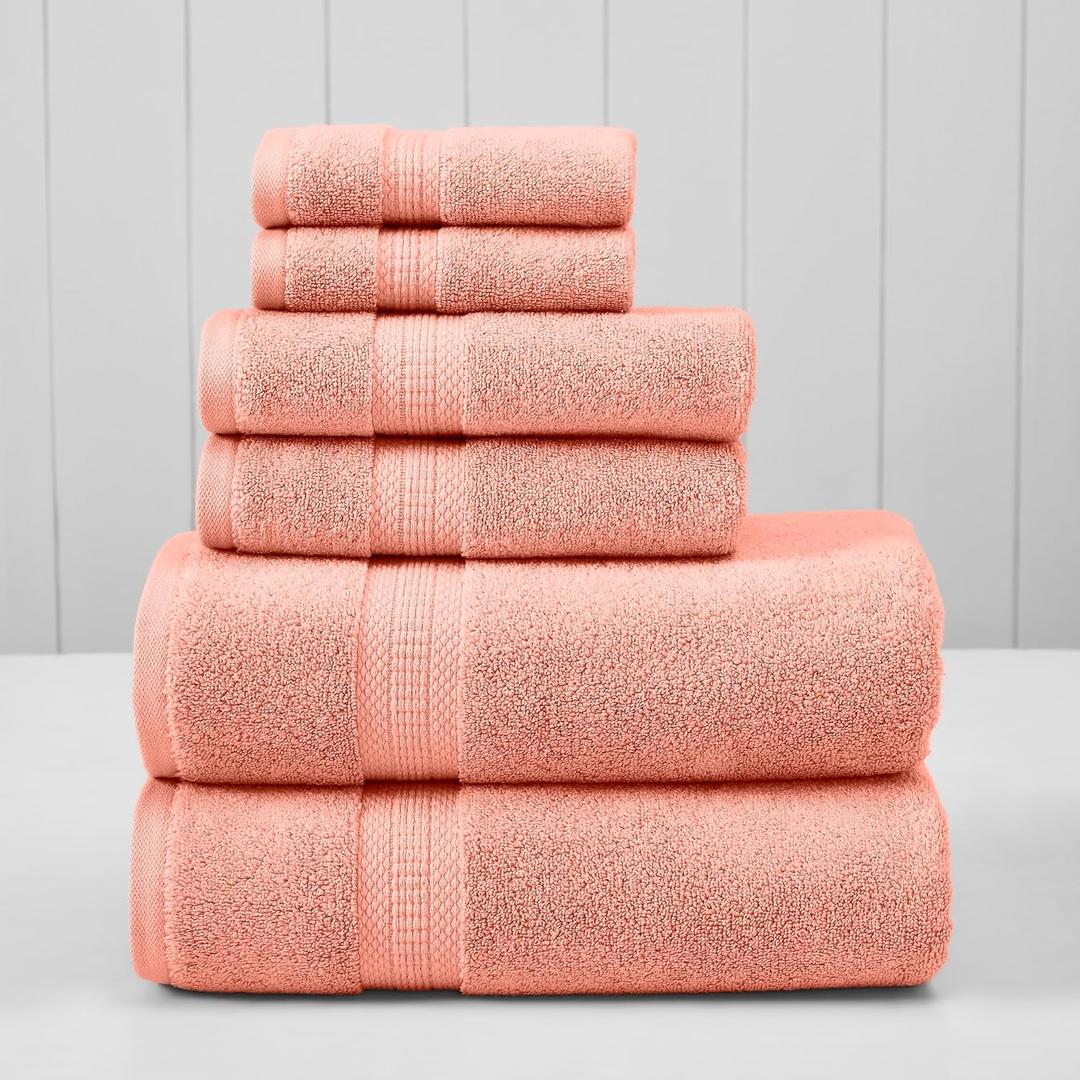 Modern Threads 6-Piece Rayon from Bamboo & Cotton Blend Towel Set - Ultra Soft & Absorbent, Peach