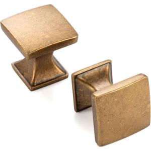 10 Pack 1 Inch, Square Antique Brass Cabinet Knobs Vintage Brass Drawer Knobs Brass Cabinet Pulls, ZK2203 Solid Kitchen Hardware for Cabinets Drawers Bedroom Dresser Bathroom Vanity Cupboard