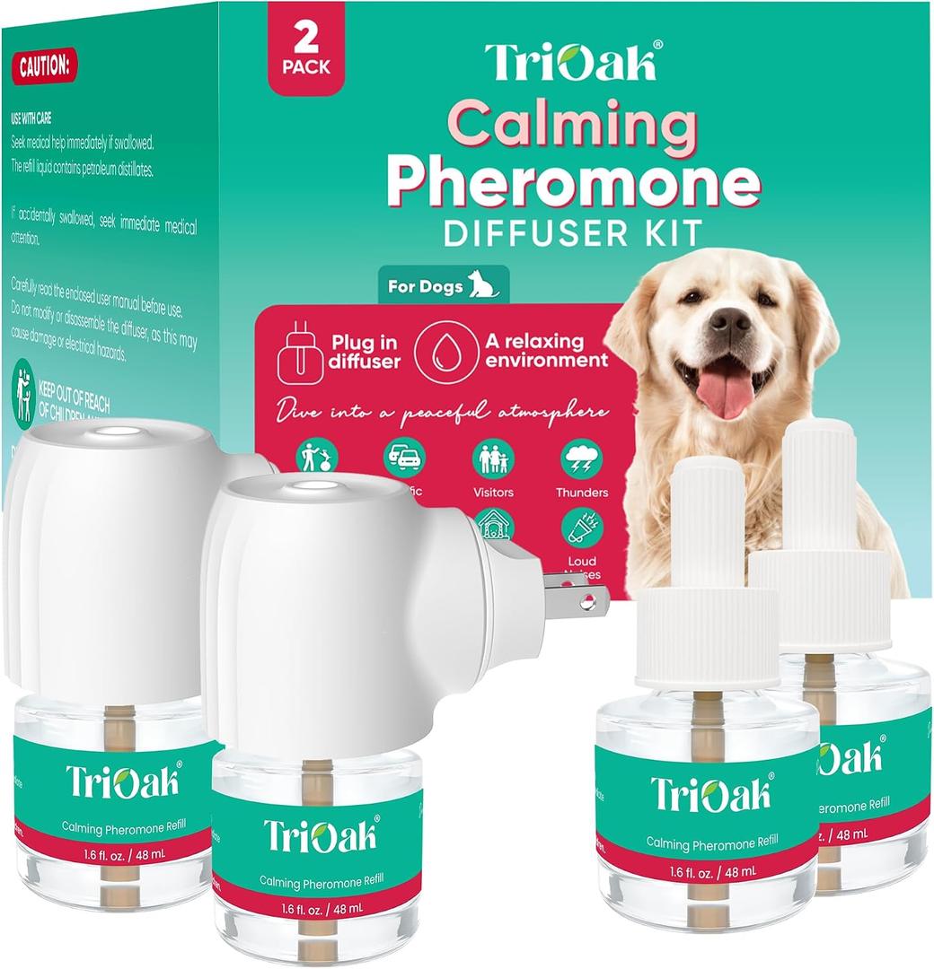 2 x Calming Diffuser for Dog: Appeasing Dog Pheromones Calming Diffuser Plug in Kit for Separation Anxiety, Stress Chewing, Peeing Accidents, 2 Diffusers + 2 Refills (Teal)