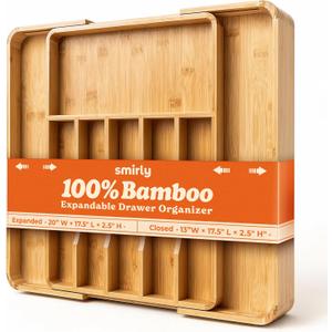 SMIRLY Silverware Drawer Organizer  Bamboo Kitchen Drawer Organizer, Adjustable Utensil Holder and Cutlery Tray, Drawer Dividers for Flatware and Kitchen Utensils (8 Slot, Natural)