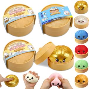 Dumpling Squishy, 4 Pcs Glitter Dumplings Squishies Mystery Box Squeeze Toys for Stress Relief Easter Basket Stuffers Party Favors Xmas Gifts for Kids Adults