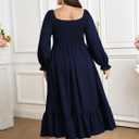 SCOMCHIC Womens Plus Size Wedding Guest Cocktail Dress Sweetheart Neckline Long Sleeve Smocked Ruffle Slit Maxi Dresses (Blue, XXXL)