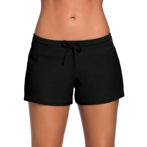 Aleumdr Womens 3" Waistband Swimsuit Bottom Boy Shorts Swimming Panty (Black, XXL)