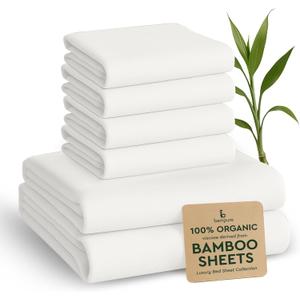 BAMPURE Luxury Series 6 Pcs King Sheet Set - 100% Viscose derived from Bamboo Sheets King Size - Super Soft Viscose Bamboo Cooling for Hot Sleepers -Up to 16 Deep Pocket King Sheets (White)