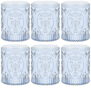 Plastic Vintage Drinking Glasses 8.5oz Stemless Retro Embossed Wine Glasses Shatterproof Reusable Cups for Baby Shower Wedding Reception Grand Event Party(Blue,18) 