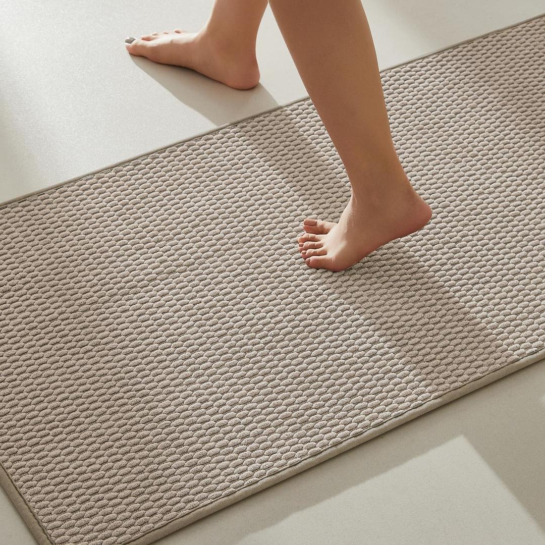 Bathroom Rugs Non Slip Washable, Super Absorbent Thin Bath Mat Quick Dry Low Pile Bathroom Rug, Beige 20"x48"
