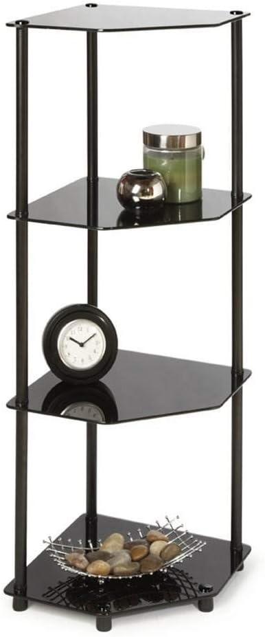 Convenience Concepts Designs2Go Classic Glass 4 Tier Corner Shelf, Black Glass