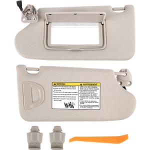 Sun Visor Pair Compatible with 2013-2018 Nissan Altima (Driver & Passenger Side), Sunvisor Replacement with Clips & Manual - (Color Beige)