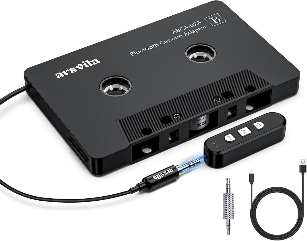 arsvita Car Audio Cassette to Aux Adapter, 5.1 Bluetooth Receiver Kit for Cassette to Aux Adapter, Bluetooth Receiver Compatible with 3.5 MM Auxillary Cable Tape Adapter, Black, Type BCAK04