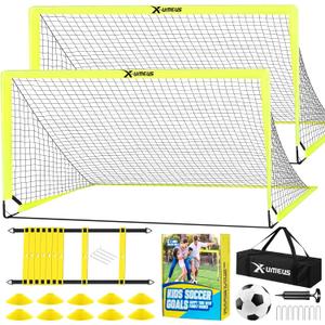 Kids Soccer Goals for Backyard Set of 2, 6x4 ft Portable Pop Up Soccer Goal Training Equipment with Soccer Ball, Ladder and Cones, Soccer Nets for Backyard for Kids Youth Toddler Outdoor Sports Games (Optic Yellow)