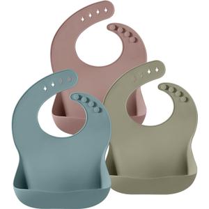 PandaEar 3 Pack Silicone Bibs for Babies - Waterproof, BPA Free, Soft Durable Bibs for eating with Pocket Food Catcher