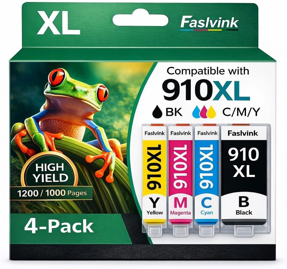 910XL 910 Ink Cartridges for HP Printers Compatible for HP 910XL Ink Cartridges Combo Pack Works with HP OfficeJet Pro 8025 8035 8020 8022 8028 (Black Cyan Magenta Yellow, 910XL Ink)