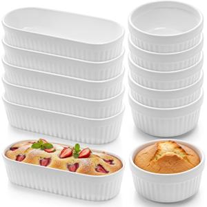 LemonRoad 12 Piece Oven-safe Porcelain Bakeware Set, Including 6 Pcs 6oz Round Ramekins and 6 Pcs 8oz Oval Baking Dishes, Perfect for Crme BrLe, Lava Cake, Souffls, and More, White