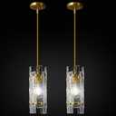 Gold Crystal Pendant Lighting Modern Mini Glass Chandeliers, Adjustable Pendant Light Fixture for Bedroom Dining Room Living Room Kitchen Island Corridor(2 Pack) (5.3in-2Pack)