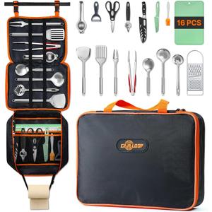 Camping Cooking Utensils Set Grilling Cookware Camp Kitchen Rotating Marshmallow Roasting Sticks BBQ Forks, Portable RV Camping Essentials Camper Must Haves for Cookouts Open Fire Pit