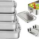 LEEPENK 304 Stainless Steel Lunch Box and Food Containers with Lids 4 Pack 1400/850/550/550ml, Leak-Proof and Stackable Stainless Steel Bento Box for Travel and Work Adults