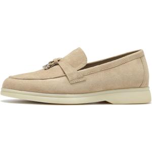 BEAU TODAY Suede Loafers Flats for Women, Women’s Slip On Penny Loafers, Leather Driving Comfortable Dress Ladies Loafers Casual Office Work Shoes Apricot US 8