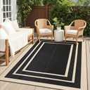 OLANLY Outdoor Rug 4x6 ft Waterproof, Reversible Outdoor Plastic Straw Rug, RV Mat, Indoor Outdoor Carpet Clearance for Patio, Camping, Balcony, Deck, Backyard, Black & Beige