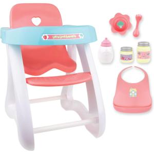 JC Toys - Doll High Chair | Fits Dolls up to 17" | Easy to Clean | Simple Assembly | 7 Piece Play Set| Ages 2+, Pink/Blue