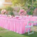 Pink Polyester Table Clothes for 8 Foot Rectangle Tables, Wrinkle Free Fitted Table Cover with Pleated Ruffle Table Skirt for Birthday Party Wedding Trade Show Event Display