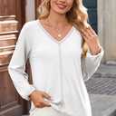 Dokotoo Womens Tops Fashion V Neck Long Sleeve Tops for Women Fall Outfits for Women 2025 Casual Loose Blouses (L)